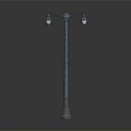 Vintage Street Lamp With Classic Design Double Light Heads And Blue Metal Pole