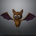 Cute Brown Bat With Purple Wings Spreading Arms Cartoon Character Design Against Dark Background