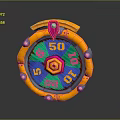 Colorful Game Wheel With Orange Frame Hexagon Center And Numbers 50 10 05 08 01
