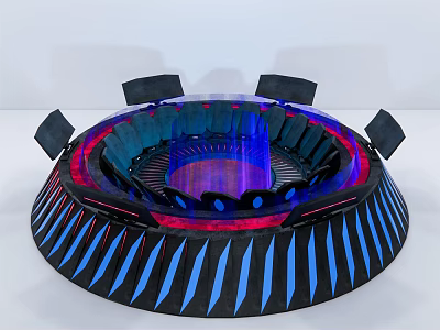 Modern Circular Stage With Blue Red Lighting And Decorative Stripes 3d model