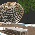 Wooden Lattice Pergola with Swimming Pool and Relaxing Seating Area on Wooden Deck