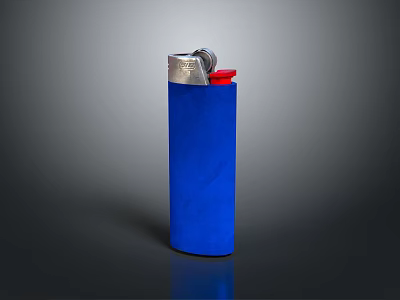 Practical Blue Lighter with Metallic Silver Top and Red Ignition for Daily Use 3d model