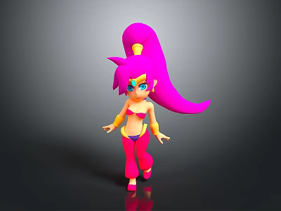 Game Movie Character with Pink Long Hair Yellow Accessory Blue Eyes and 3D Design 3d model