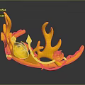 Yellow Crown Shaped Sculpture With Flame Details And Rose Carvings On Smooth Reflective Surface