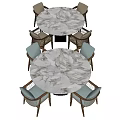 Modern Dining Table And Chairs Set With Marble Top Rattan Design Light Blue Beige Seats