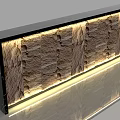 Modern Bar Counter With Stone Wall Panel And LED Strip Lighting On Reflective Floor 3d model