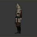 Game Movie Character Ancient Warrior Wearing Metallic Armor And Helmet Standing Pose