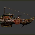 Colorful Vintage Style Cartoon Ship With Wooden Deck Rope Decorations And Cabin Details