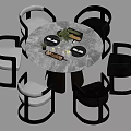 Modern Round Marble Dining Table With Black White Sleek Chairs Set 3d model