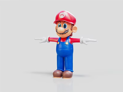 Mario Smiling Figurine Wearing Red Hat Blue Overalls White Gloves And Brown Shoes Arms Outstretched 3d model