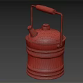 Vintage Red Diesel Can with Wooden Handle and Rusty Surface on Dark Background