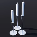 Three White Candles on White Candle Holders Against Black Background 3d model