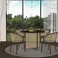 Rattan Round Dining Table Set With Four Chairs Window View And Green Plants 3d model