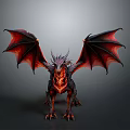 Mythical Dragon Character With Red And Black Wings Horned Head Scaled Body And Sharp Claws