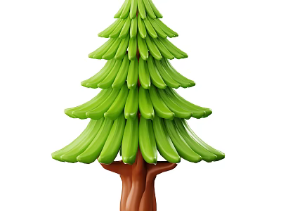 Green Arbor With Layered Leaves And Brown Trunk In Cartoon Design 3d model