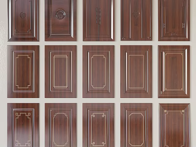 Dark Brown Wooden Wardrobe Doors With Gold Line Decorations And Various Traditional Designs 3d model