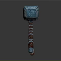 Ornate Fantasy Hammer With Blue Head Red And White Striped Handle And Intricate Patterns