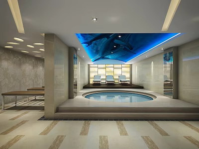 Shower Sauna Interior Design With Steam Bath Relaxation Wooden Benches And Ambient Lighting 3d model