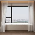Thick Beige Curtains And White Sheer For Modern Window City View Interior