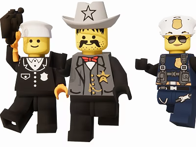 Lego Game and Movie Police Characters With Cowboy Hat Badge Police Cap Handcuffs Sunglasses and Radio 3d model