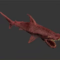Red Shark Model With Open Mouth Sharp Teeth On Gray Background
