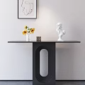 Modern Console Table With Sunflowers In Vase White Bust Sculpture And Framed Artwork