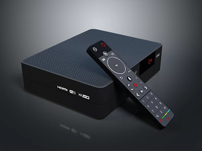 Modern TV Entertainment Setup with Black Streaming Device and Remote Control 3d model