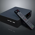 Modern TV Entertainment Setup with Black Streaming Device and Remote Control 3d model
