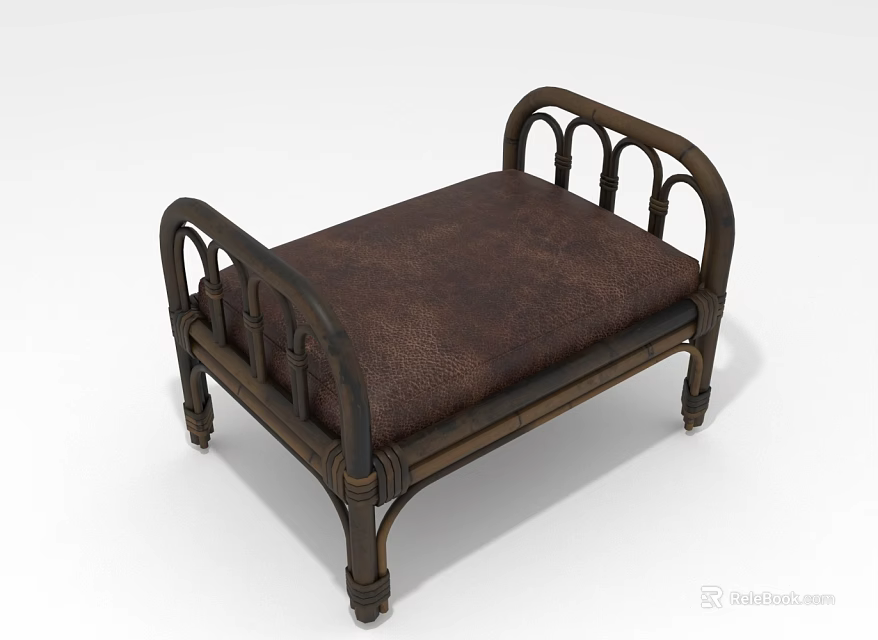 Classic Style Sofa Bench With Wooden Frame Leather Cushion And Curved Armrests Design 3d model 
