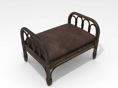 Classic Style Sofa Bench With Wooden Frame Leather Cushion And Curved Armrests Design 3d model