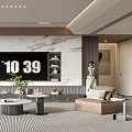 Modern Living Room Interior With Marble Accent Wall Large TV And Comfortable Sofa