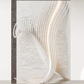 Modern Wall Decor With Spiral Design Illuminated Accents And Dark Frame On White Wall