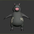 Cartoon Pig Game Animation Character 3D Model With Round Body Pink Nose And White Spots