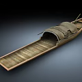 Traditional Long Wooden Boat With Canvas Canopy And Wooden Deck Planks Structure Design