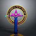 Man with Pointed Hat and Robe Standing by Yellow Circular Magic Circle with Symbols
