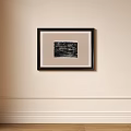 Abstract Painting Black Framed With Beige Mat On Neutral Wall Artwork