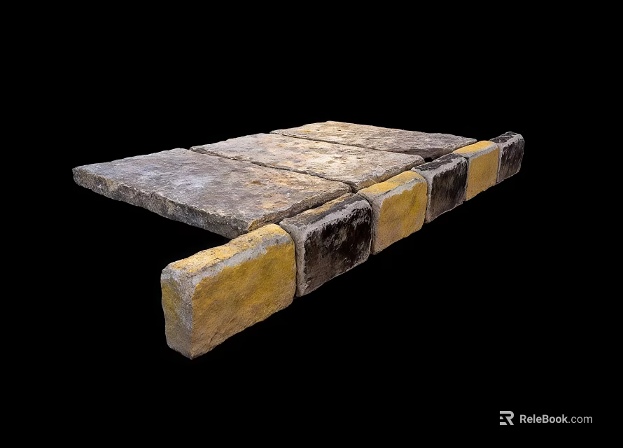 Sturdy Road Facilities With Yellow Gray Interlocking Pavement Slabs And Curb Stones 3d model 