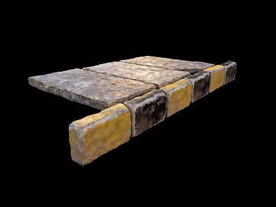 Sturdy Road Facilities With Yellow Gray Interlocking Pavement Slabs And Curb Stones 3d model