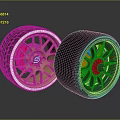 Motorcycle Wheels With Gold Black Alloy Rims And Red Green LED Lights
