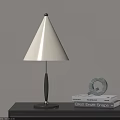 Modern Table Lamp With White Cone Shade Black Base Green Decor And Stack Of Books 3d model