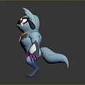 Anthropomorphic Blue Wolf Like Creature With Red Eyes Yellow Chest Marking And Pink Claws
