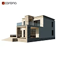 Modern Two Story House Exterior With Stone Wall Glass Railing Balcony And Steps