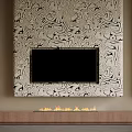 Modern TV Background Wall With Abstract Pattern And Built-in Fireplace Design 3d model