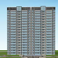 Modern High Rise Residential Building With Greenery Trees And Pathway Under Clear Blue Sky