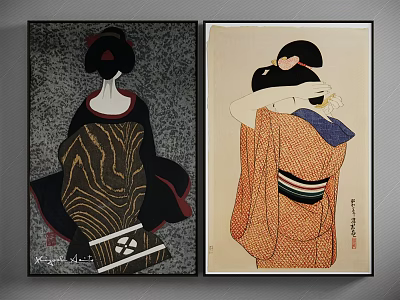 Japanese Geisha Wall Art With Traditional Kimono And Elegant Silhouettes 3d model
