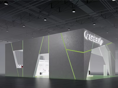 Tigereye Exhibition Booth Featuring Modern Gray Structure And Green Accent Lines 3d model