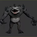 Ferocious Monster Character With Spikes Open Mouth And Muscular Limbs
