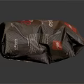 Coffee Themed Decorative Ornament Set With Espresso Bag And Red Brand Label Design