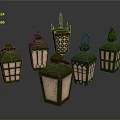 Vintage Decorative Lanterns With Green Tops And Intricate Patterns For Home Decor