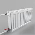 White Radiator With Vertical Panels Connected Pipes And Red Valve For Home Heating